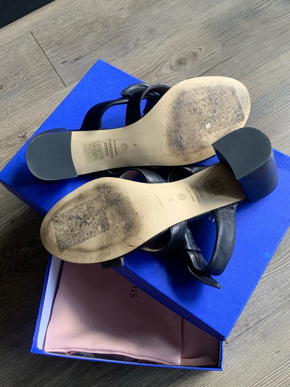 Stuart Weitzman Black Leather Bandeau Slide Sandal Bow 8